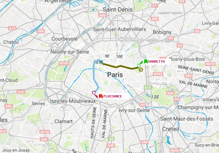 plan itinéraire ratp de Gambetta à Plaisance
