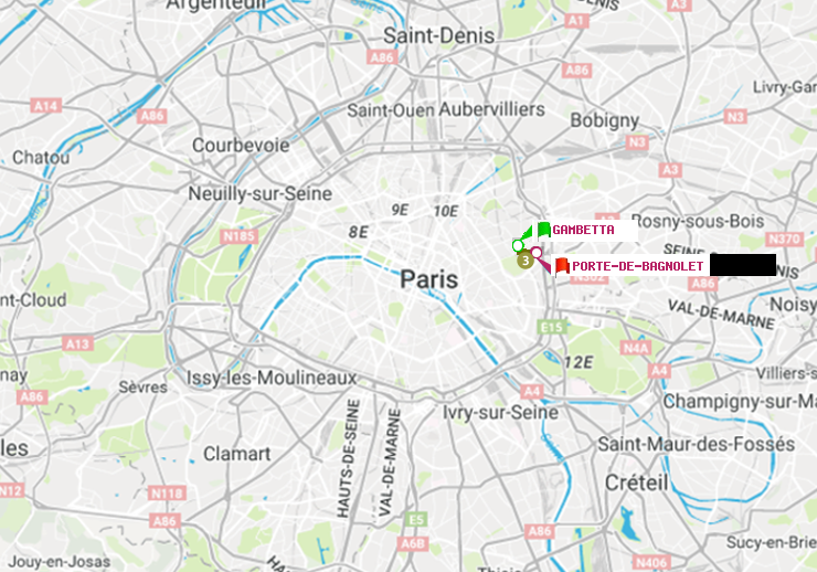 plan itinéraire ratp de Gambetta à Porte de Bagnolet