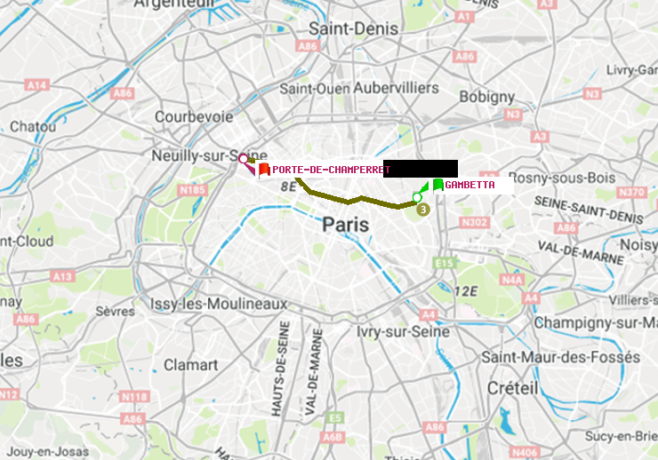 plan itinéraire ratp de Gambetta à Porte de Champerret
