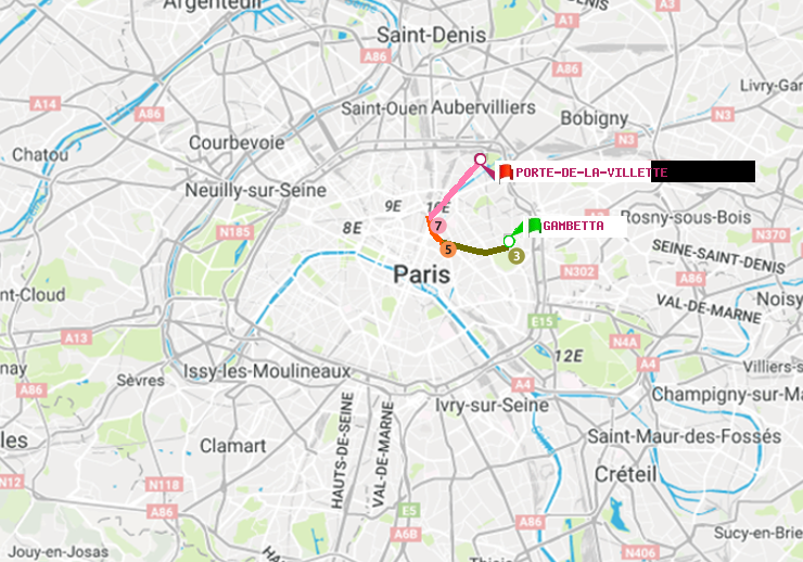 plan itinéraire ratp de Gambetta à Porte de la Villette