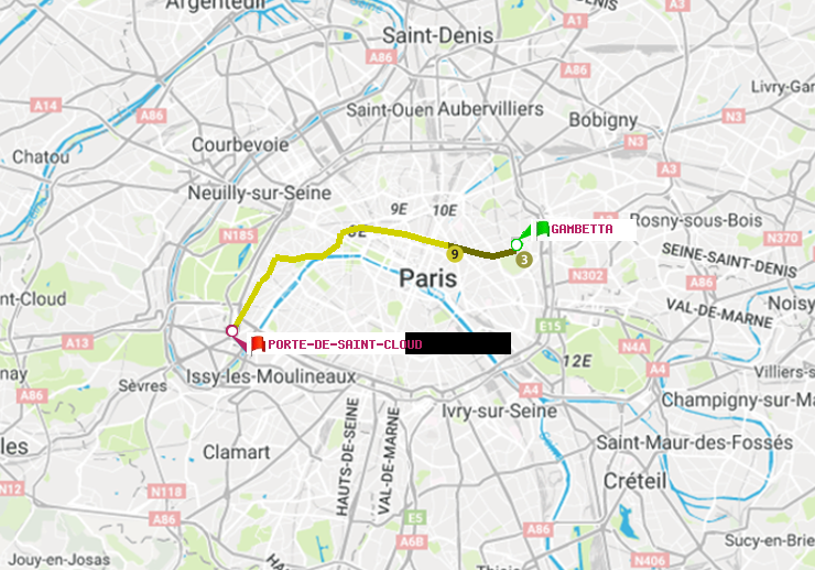 plan itinéraire ratp de Gambetta à Porte de Saint-Cloud