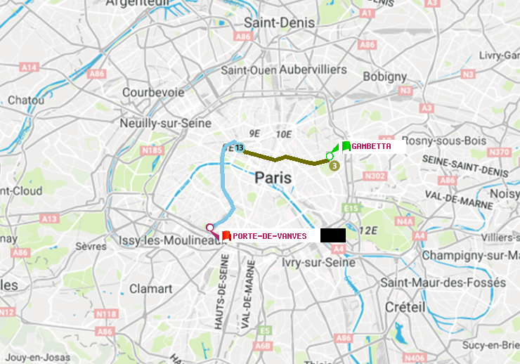 plan itinéraire ratp de Gambetta à Porte de Vanves