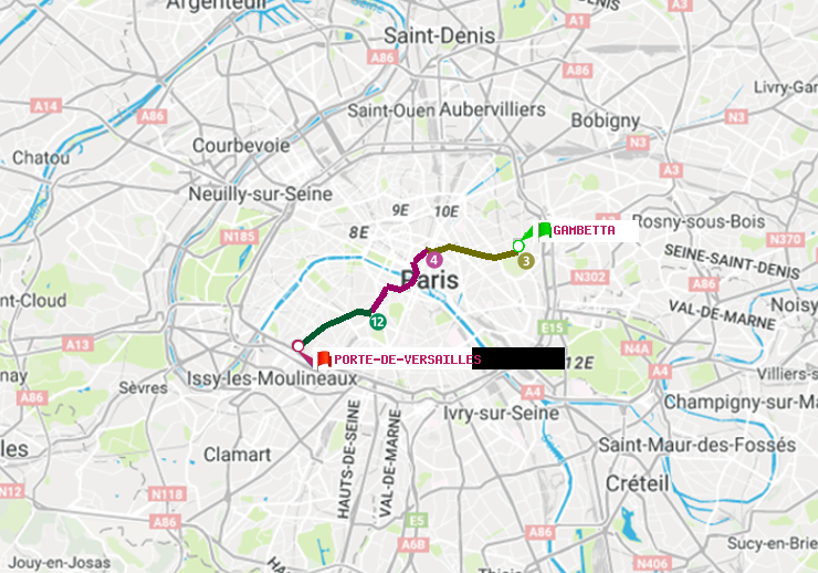 plan itinéraire ratp de Gambetta à Porte de Versailles