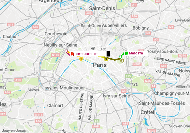 plan itinéraire ratp de Gambetta à Porte Maillot