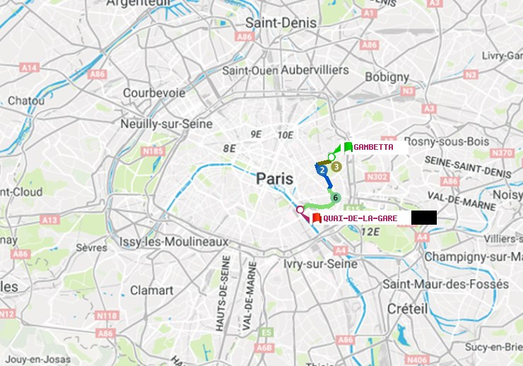 plan itinéraire ratp de Gambetta à Quai de la Gare