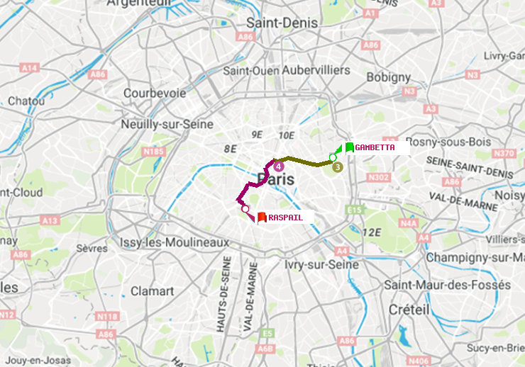 plan itinéraire ratp de Gambetta à Raspail