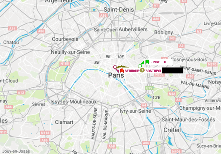 plan itinéraire ratp de Gambetta à Réaumur-Sébastopol
