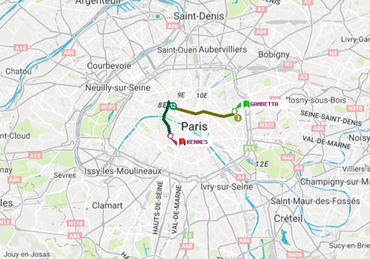 plan itinéraire ratp de Gambetta à Rennes