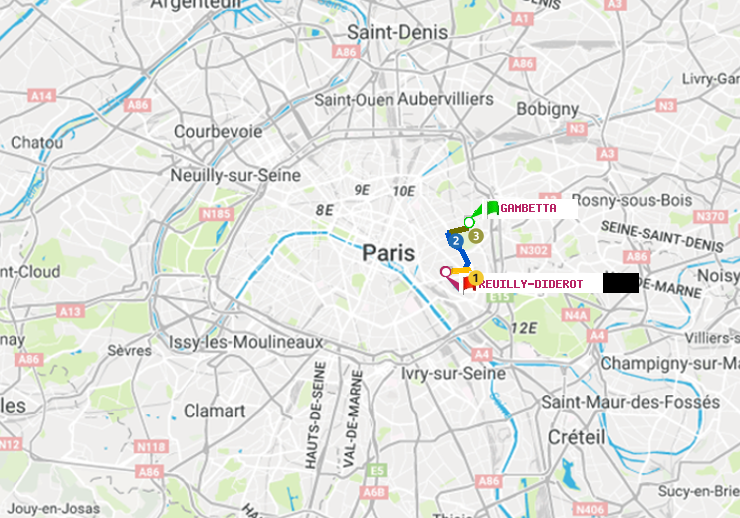 plan itinéraire ratp de Gambetta à Reuilly-Diderot