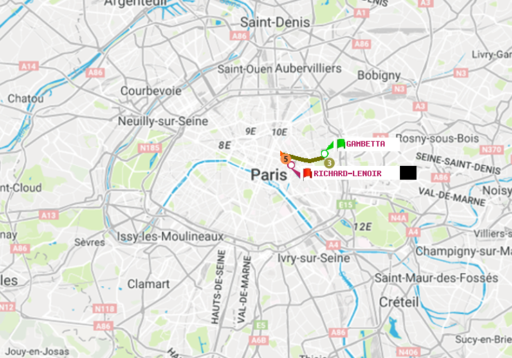 plan itinéraire ratp de Gambetta à Richard-Lenoir