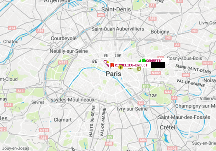 plan itinéraire ratp de Gambetta à Richelieu-Drouot