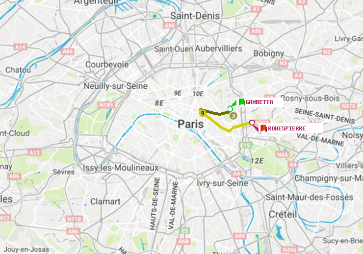 plan itinéraire ratp de Gambetta à Robespierre