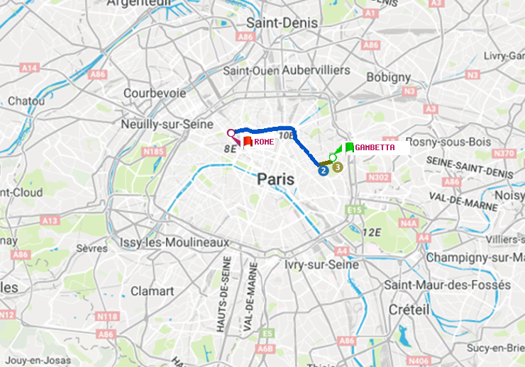 plan itinéraire ratp de Gambetta à Rome