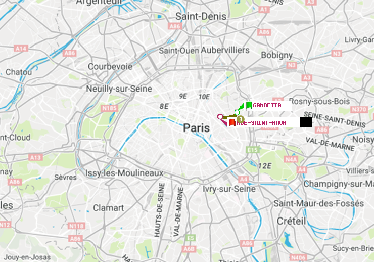 plan itinéraire ratp de Gambetta à Rue Saint-Maur