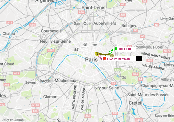 plan itinéraire ratp de Gambetta à Saint-Ambroise