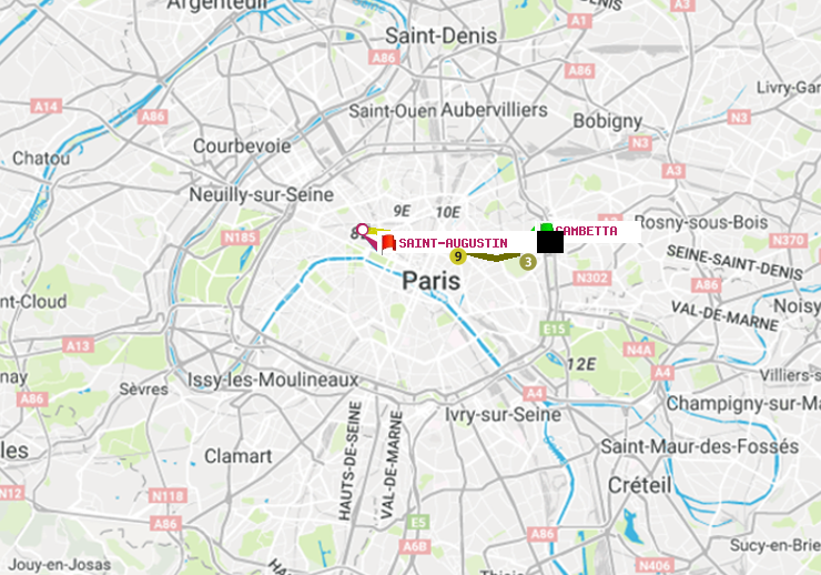 plan itinéraire ratp de Gambetta à Saint-Augustin