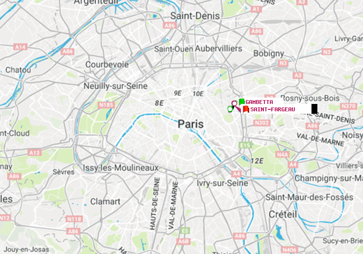 plan itinéraire ratp de Gambetta à Saint-Fargeau