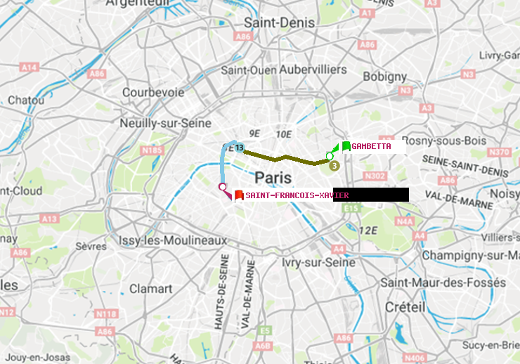 plan itinéraire ratp de Gambetta à Saint-Francois-Xavier