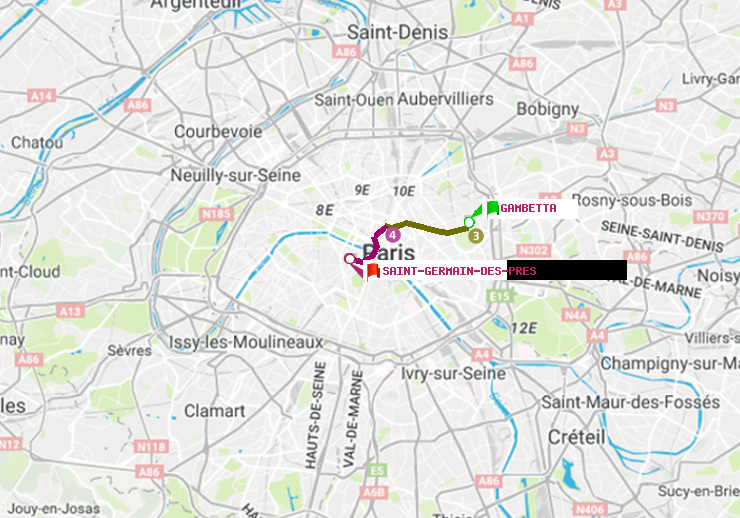 plan itinéraire ratp de Gambetta à Saint-Germain des Prés