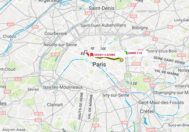 plan itinéraire ratp de Gambetta à Saint-Lazare