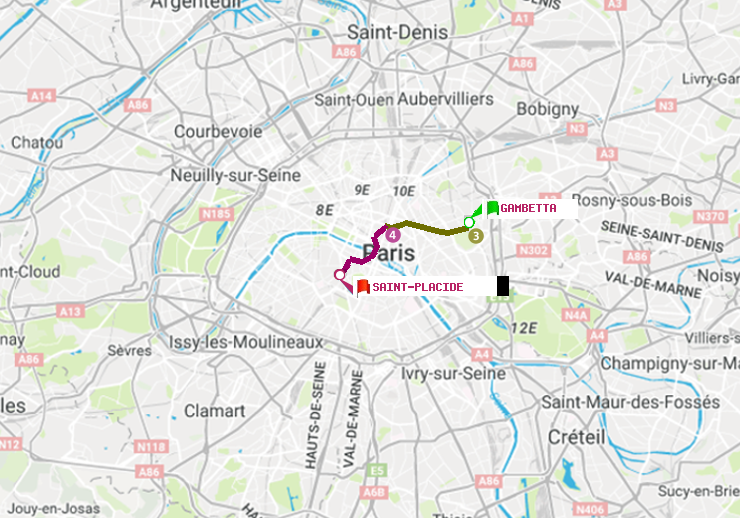 plan itinéraire ratp de Gambetta à Saint-Placide