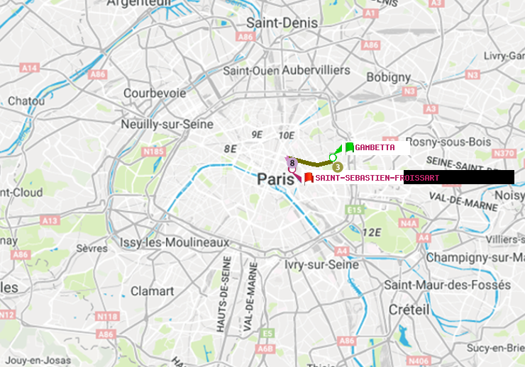 plan itinéraire ratp de Gambetta à Saint-Sébastien-Froissart