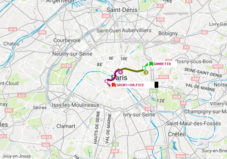 plan itinéraire ratp de Gambetta à Saint-Sulpice