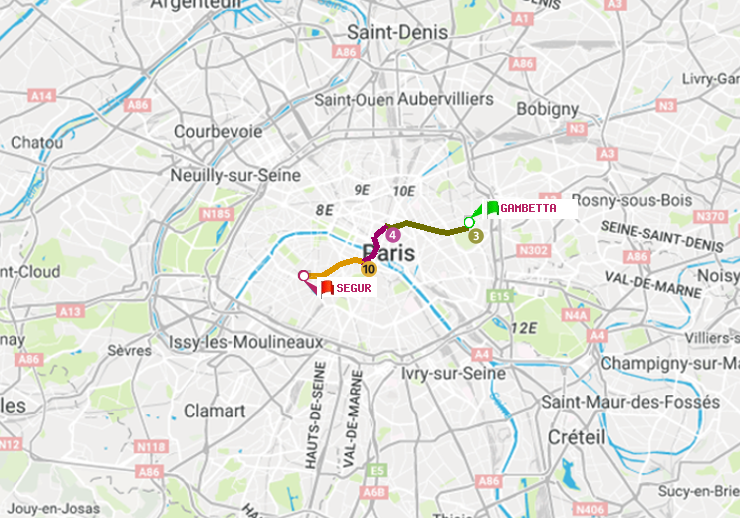 plan itinéraire ratp de Gambetta à Ségur
