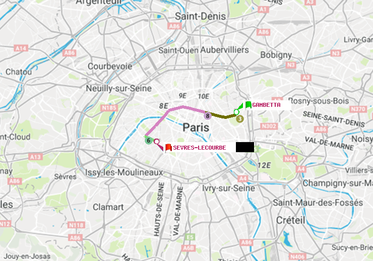 plan itinéraire ratp de Gambetta à Sèvres-Lecourbe