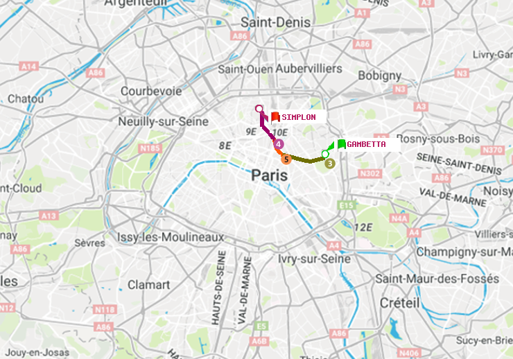 plan itinéraire ratp de Gambetta à Simplon