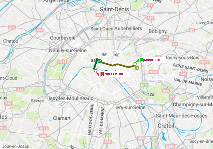 plan itinéraire ratp de Gambetta à Solférino