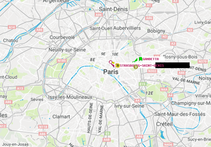 plan itinéraire ratp de Gambetta à Strasbourg-Saint-Denis