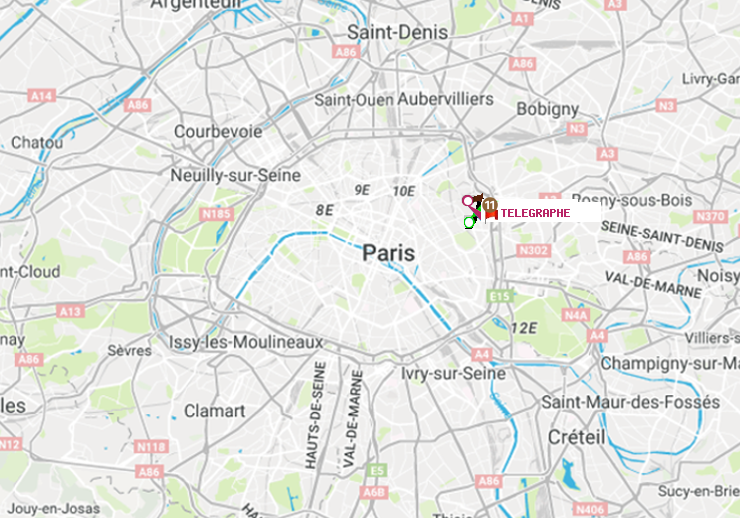 plan itinéraire ratp de Gambetta à Telegraphe