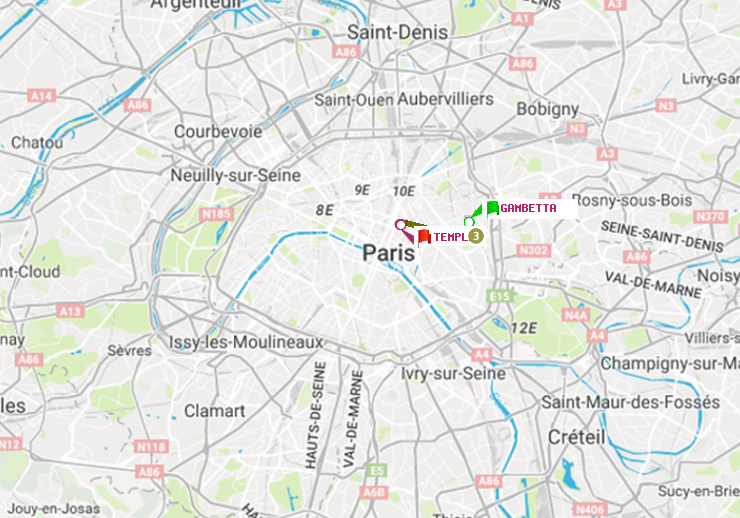 plan itinéraire ratp de Gambetta à Temple