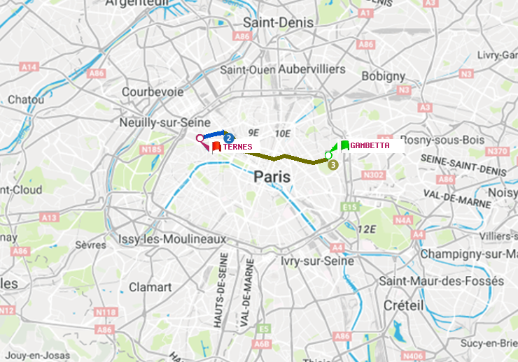 plan itinéraire ratp de Gambetta à Ternes