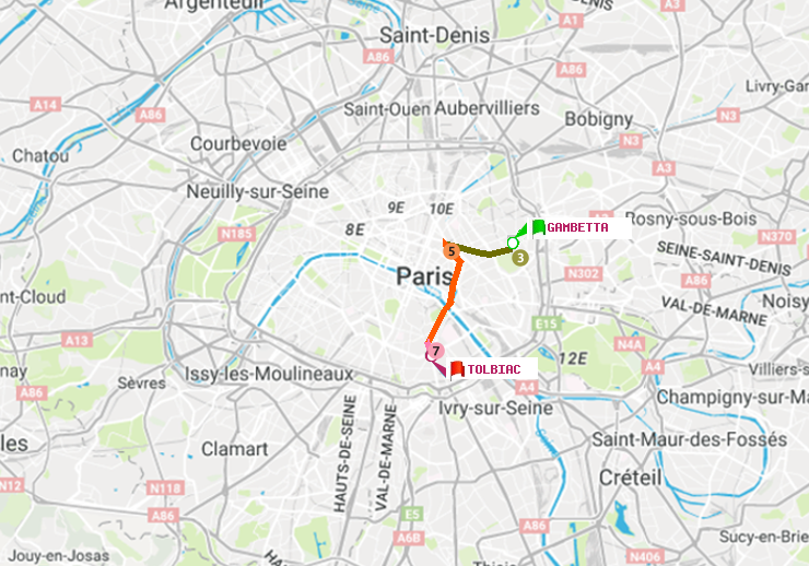 plan itinéraire ratp de Gambetta à Tolbiac