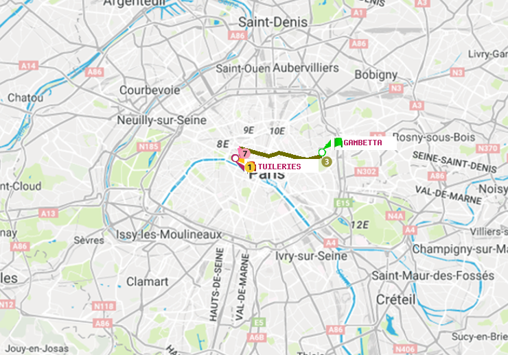 plan itinéraire ratp de Gambetta à Tuileries