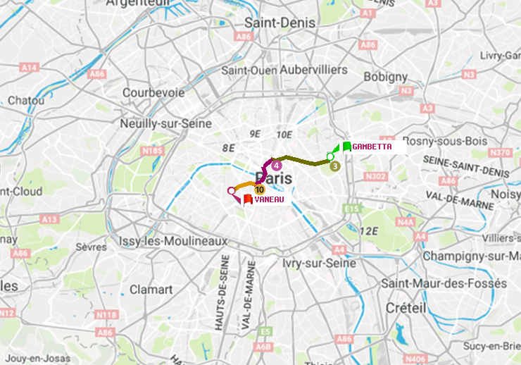 plan itinéraire ratp de Gambetta à Vaneau