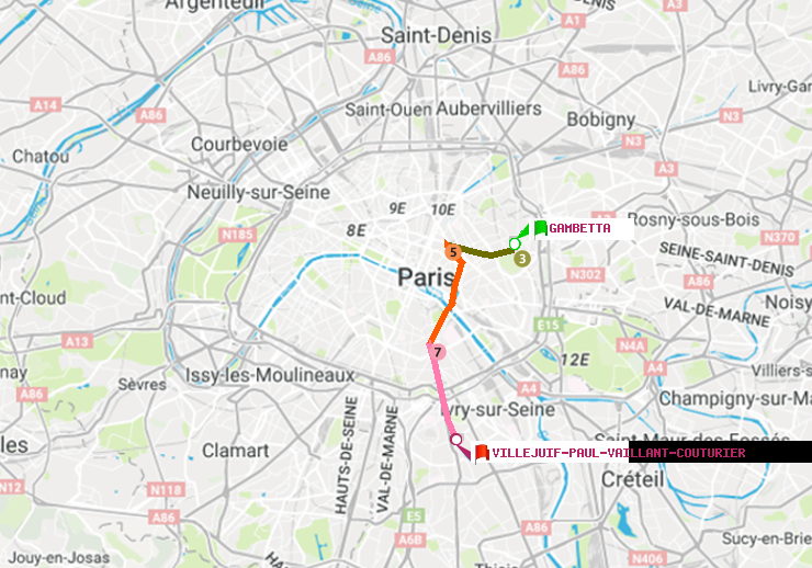 plan itinéraire ratp de Gambetta à Villejuif-Paul Vaillant Couturier (Hôpital Paul Brousse)