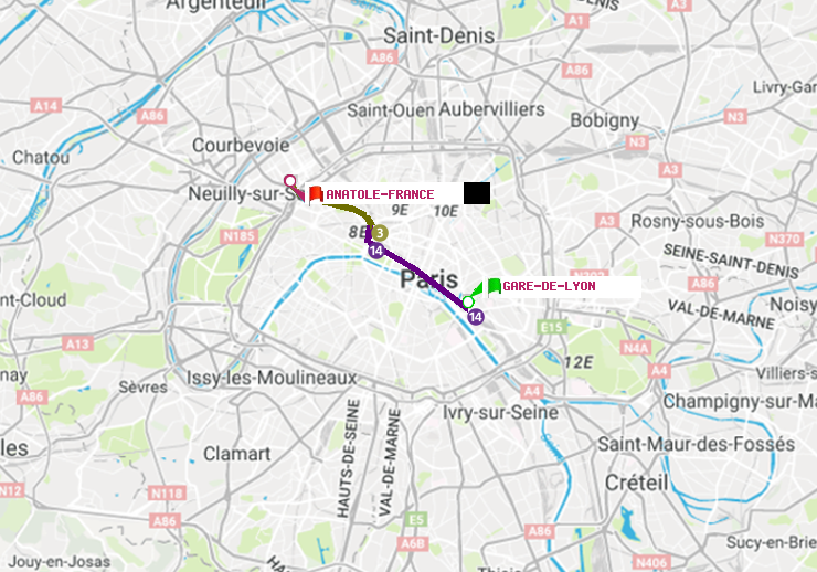 plan itinéraire ratp de Gare de Lyon à Anatole-France