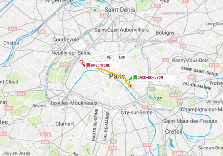 plan itinéraire ratp de Gare de Lyon à Argentine