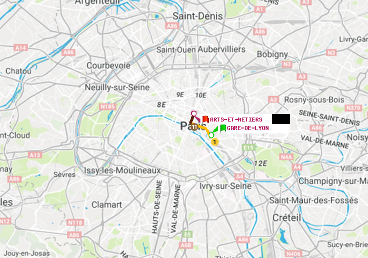 plan itinéraire ratp de Gare de Lyon à Arts-et-Métiers