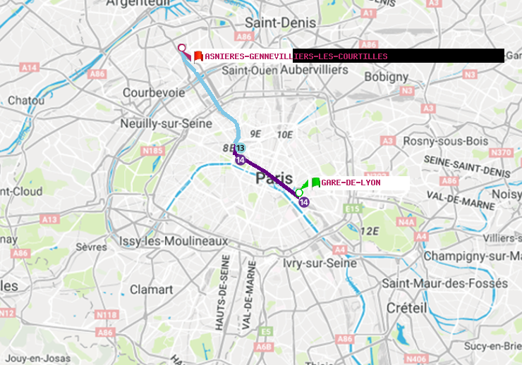 plan itinéraire ratp de Gare de Lyon à Asnieres-Gennevilliers Les Courtilles