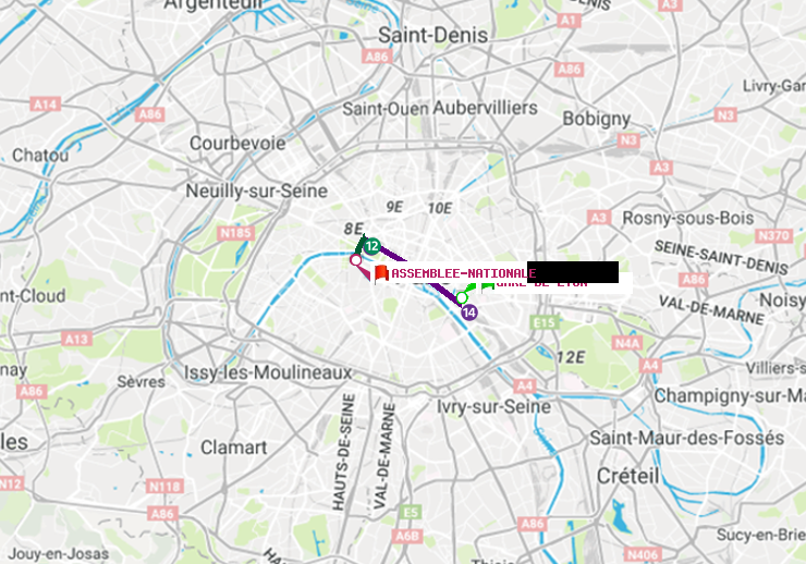 plan itinéraire ratp de Gare de Lyon à Assemblée Nationale