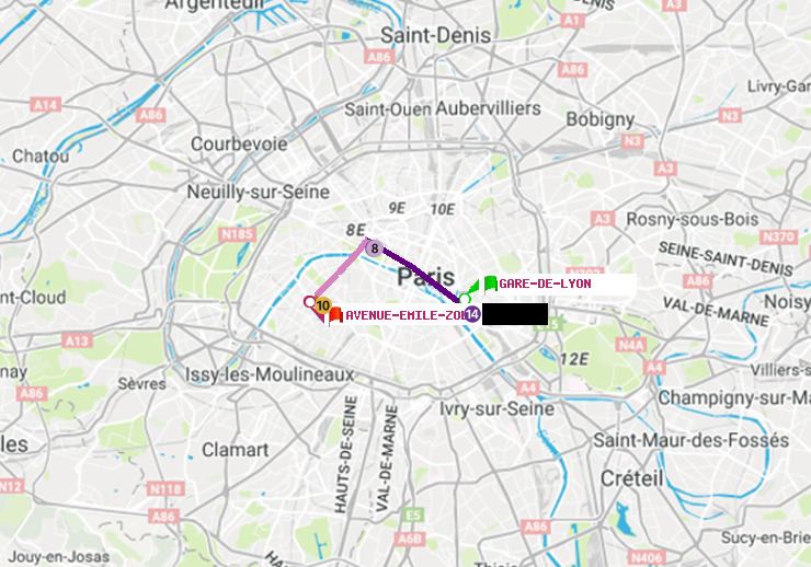 plan itinéraire ratp de Gare de Lyon à Avenue Emile-Zola