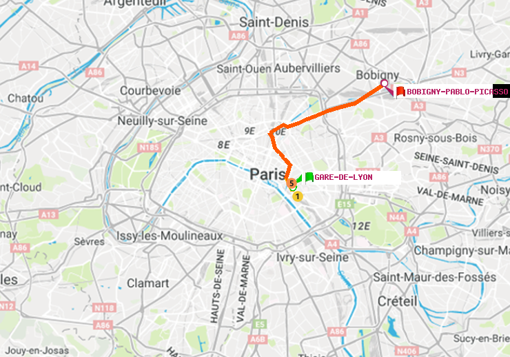 plan itinéraire ratp de Gare de Lyon à Bobigny-Pablo-Picasso