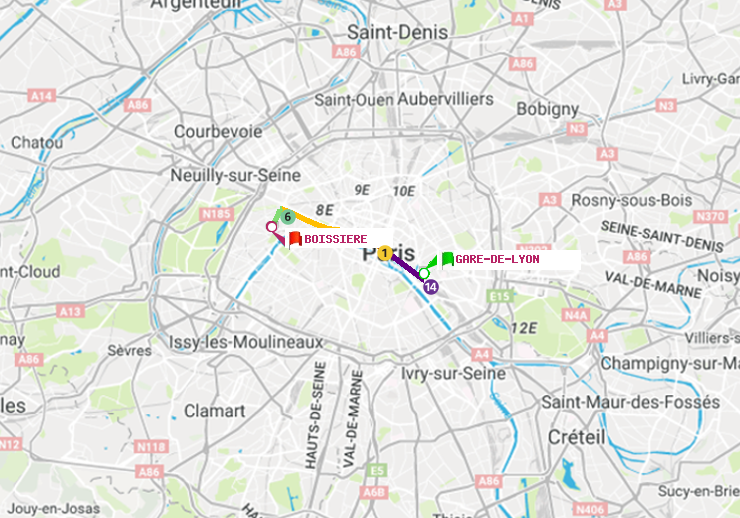 plan itinéraire ratp de Gare de Lyon à Boissière