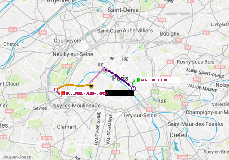 plan itinéraire ratp de Gare de Lyon à Boulogne-Jean-Jaurès