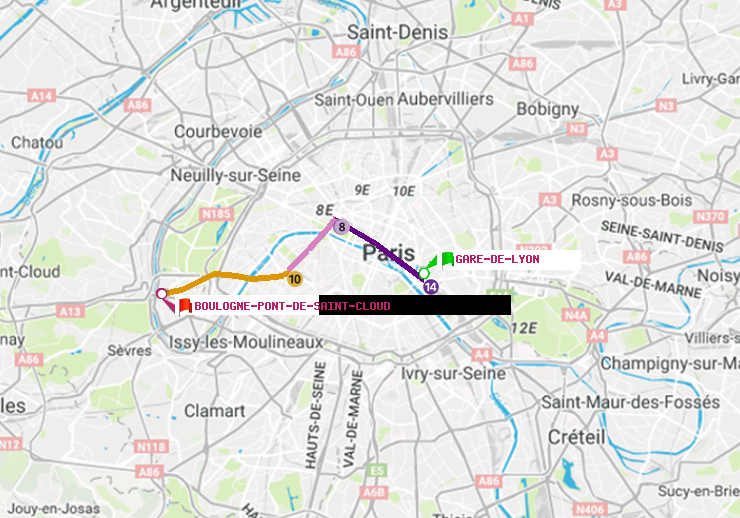 plan itinéraire ratp de Gare de Lyon à Boulogne Pont de Saint-Cloud