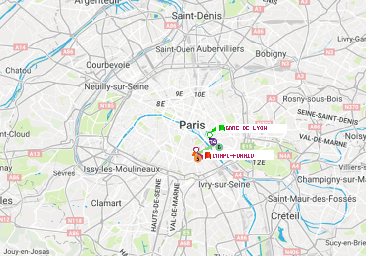 plan itinéraire ratp de Gare de Lyon à Campo-Formio